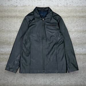 Vintage 90s GAP Genuine Leather Jacket Womens M Black Lined Womens Full Zip